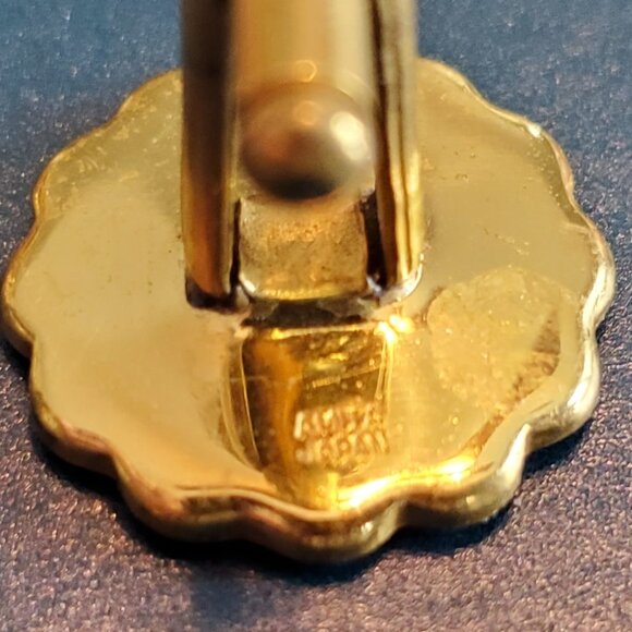 VTG Amita Japanese Damascene Men's Cufflinks Round Black & Gold Wasen (Boat) - Picture 4 of 4